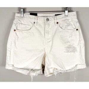 Blank NYC High Rise Roll‎ Up Jean Shorts Distressed White / Ivory Women's 26 NEW